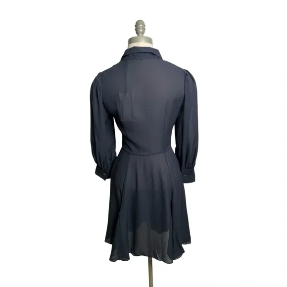 Theory Women's Navy Blue Silk Collared Button Front Mini Shirt Dress Size 0 - Picture 6 of 11